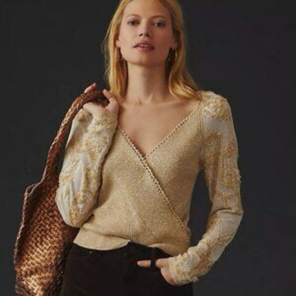 Anthropologie Lace-Sleeve Sweater NWOT